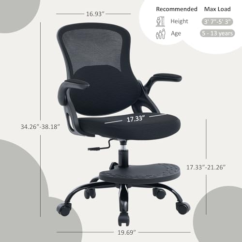 Image of Kids Desk Chair,Ergonomic Study Chair with Adjustable Height,Swivel Mesh Desk Chair with Wheels,Home Office Chair for Children in Home Bedroom Black