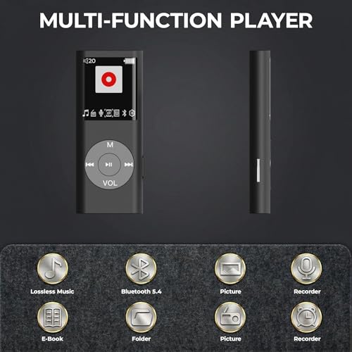 Image of ARVOX 32GB Mini MP3 Music Player with Bluetooth 5.4 & Voice Control Earphones, Video Playback,Pocket-Sized MP3 Player for Music,Voice Recording,FM Radio Expandable Up to 128GB Black