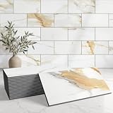 StyloVue 4 paraschizzi staccabili per cucina, 7,6 x 15,2 cm, piastrelle in PVC Calacatta oro con malta grigio scuro backsplash stick su piastrelle elevate cucina, bagno, camino, camper