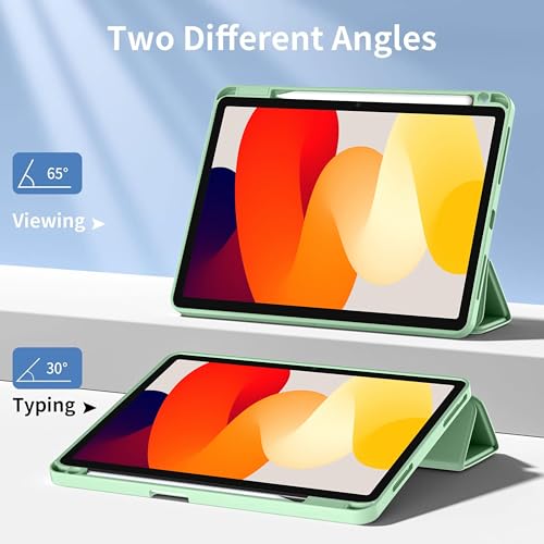 Image of TGK Rotating Case for Redmi Pad SE 11 inch with Pencil Holder 360 Degree Rotation Protective Trifold Stand Cover Clear Back (Mint Green)