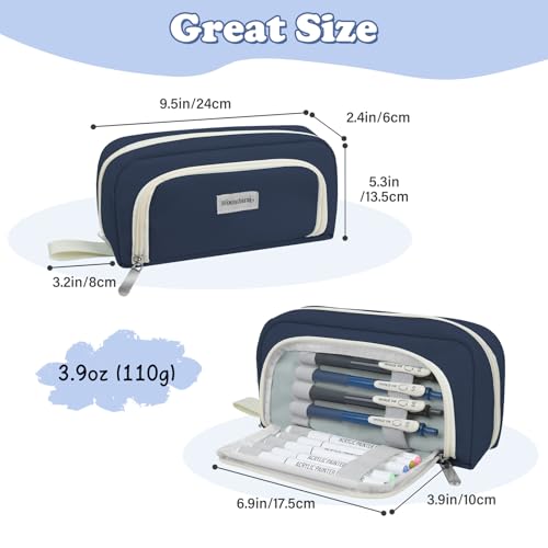 Image of Pencil Case for Teens Adults Boys, Large Capacity Pencil Pouch for Office College School, Multifunctional Portable Organizer for Cosmetics Stationery Supplies (Navy Blue)