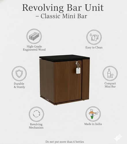 Image of Klaxon Mini Bar Cabinet for Home, 55 x 45 cm Compact Bar Unit with Wine Rack and Open Shelf, Living Room and Dining Room Bar Storage, Engineered Wood, Forest Dark (Iris)