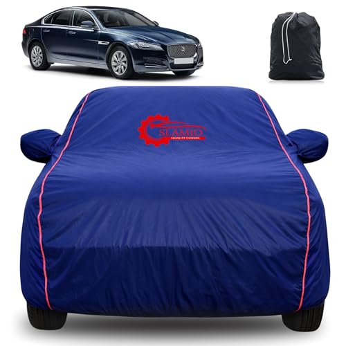 Image of 100% Waterproof Car Cover for Jaguar XF | All-Weather, Dustproof & UV Protection | Heavy-Duty 3-Layer Fabric | Custom Fit with Mirror & Antenna Pocket | Navy Blue