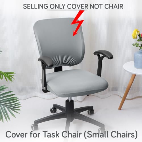 Image of HOKIPO 'SereneSolids' 140 GSM Office Chair Cover for Task Chair - 140 GSM Stretchable Fabric - Washable & Anti-Slip - Fits Small Office Chairs Without Headrest, Smokey Grey (AR-5224-SGRY)
