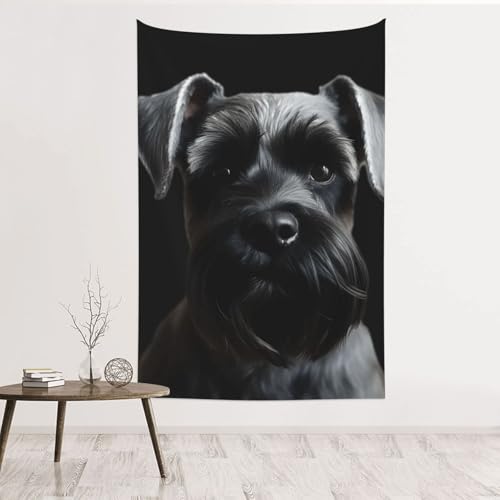 Tapisserie murale schnauzer velours noir tenture salon 152x101