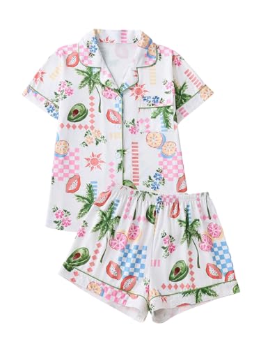 Image of MakeMeChic Women's 2 Piece Pajama Set Graphic Short Sleeve Button Down Shirt and Shorts Set Sleepwear