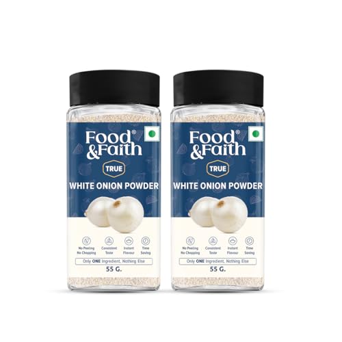 Image of FOOD & FAITH White Onion Powder | Natural Dehydrated Pyaz Powder | No Preservatives, No Additives | Ready-to-Use Cooking Seasoning for Indian Dishes | 55g Jar |Pack of 2