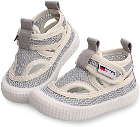 Baby First Walking Shoes Size 5 Toddler Boy Girl Flexible Soft Sole Non Slip Casual Mesh Breathable Lightweight Rubber Slip On Tennis Running Sneakers for Baby 1 Year 12-18 Months Outdoor(Grey 22) 5T