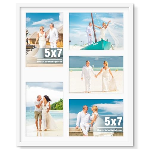 Image of DUENPY 13x16 Picture Frame 5x7 Collage Picture Frame Displays Five 5x7 inch Photos Collage Wall Decor Wall Hanging White
