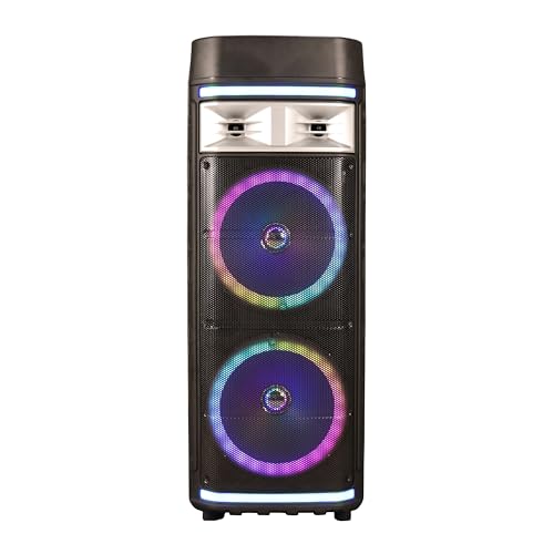 IQ Sound IQ-6612DJBT 2 x12-inch Portable DJ Speaker, TWD, 600 Watts, LED Light Show, USB/Micro SD & AUX Inputs, FM Radio, Mic Input, Rechargeable Battery, with Handles, Wheels, and Remote Control