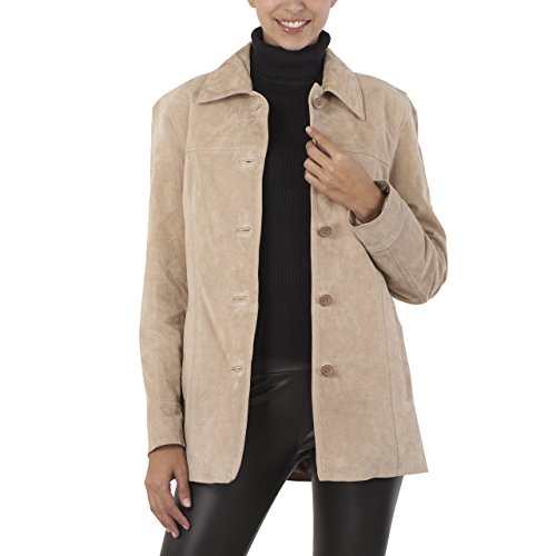 BGSD Women Anna Suede Leather Car Coat (Also available in Plus Size & Petite), Caramel Tan, Medium - Thumbnail 6