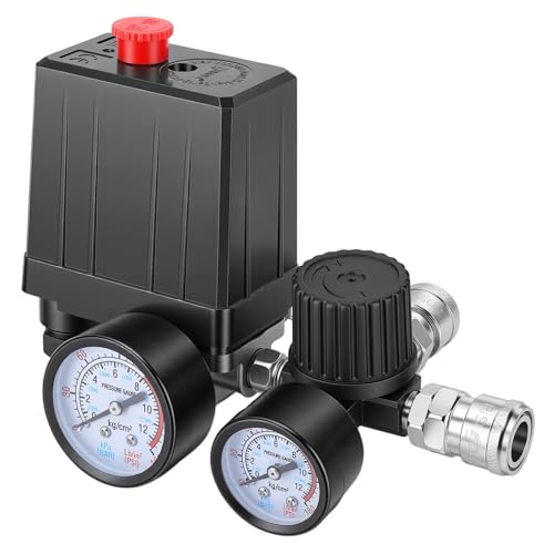 Pressostat Compresseur D'air, 220V Pressostat Compresseur, 20A Kit Accessoires Compresseur Air avec Manomètre Soupape de Sécurité Raccords 90-120 PSI