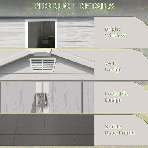 Image of Greesum 6x4FT Plastic Outdoor Storage Shed with Floor, Resin Sheds with Lockable Double Door, Tool Sheds with Window and Vents, for Garden, Patio, Backyard, Light Gray