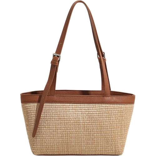 Bolso de paja para mujer, bolso de playa para verano, bolso tote grande con asa y correa ajustable para trabajo, playa o vacaciones miniatura 1
