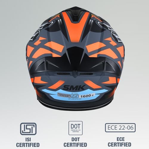 Image of SMK Typhoon Motorhead ISI ECE & DOT Certified Full Face Dual Visor Helmet for Men and Women with Pinlock Fitted Clear Visor and Inner Sun Visor ( Grey - M )