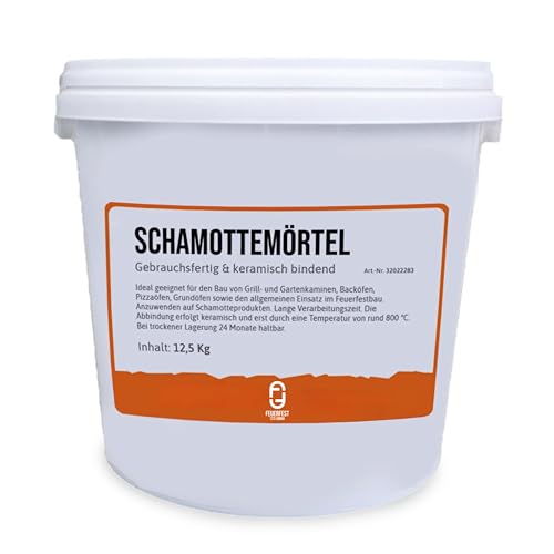 Feuerfest 123- Schamottemörtel [Menge 12, 5 kg]- Für Kaminöfen, Öfen & Grills- Feuerfester Mörtel 1.450 °C hitzebeständig- keramische Abbindung- Kaminmörtel Reparaturmörtel für Schamotte