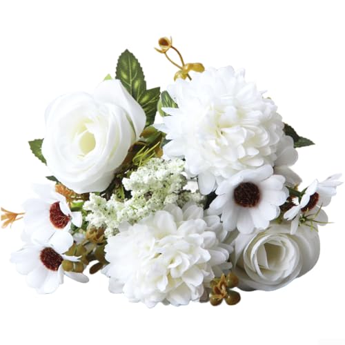 AugustknowU Ramo de flores de seda de 7 tallos de rosas persas para boda, decoración del hogar, fotografía, manualidades (blanco)
