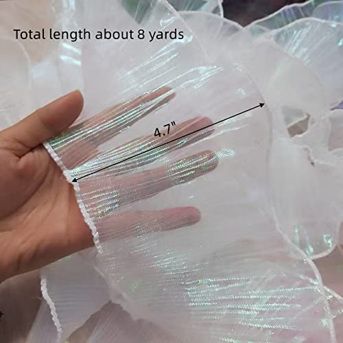 8 Yards Ruffle Trim Tulle Fabric,Pleated Lace Fabric Trim,Organza Ruffled Fabric 4.72 Inch Width For Dress Collars Sleeves Decoration Throw Pillow Decor Diy Sewing (Iridescent White) #TOP1