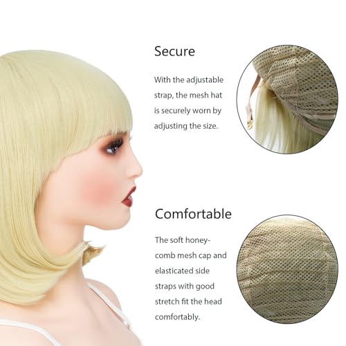 Image of Rose bud Blonde Wig Bob Straight 12 Inch Short Hair Cosplay Wigs for Women Costume Party Halloween