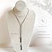 Lariat Silver Necklace, Dainty Long Necklace With Crystal, Silver Y-Shaped Pendant Necklace Trendy Layered With Crystal Beaded Chain Drop Necklaces Simple Fashion Jewelry For Women Gift