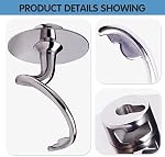 Dough Hook and Mixer Slider Mat for KitchenAid 4.5-5 Quart Tilt-Head Stand Mixer, Stainless Steel Bread Hook Attachment, Mess Free, Dishwasher Safe, Mixer Accessories