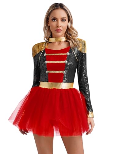 Manteau de Cirque Femme S-4XL Noir L : Costume de Parade Ajusté Contre les Tenues Inconfortables