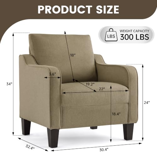 Image of Mid-Century Modern Accent Chairs Set of 2, Living Room Chairs, Comfy Reading Armchair, Upholstered Small Sofa Chair for Bedroom, Office, Brown