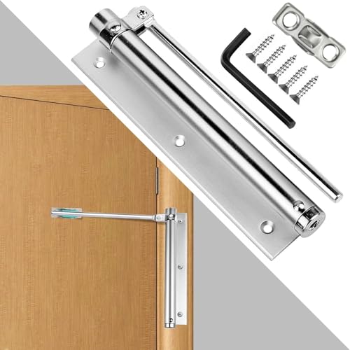 Image of Automatic Door Closer for Wooden and Metal Doors Heavy Duty Adjustable Soft Close Mechanism Silent Operation Durable Silver Finish for Home Office Commercial Use