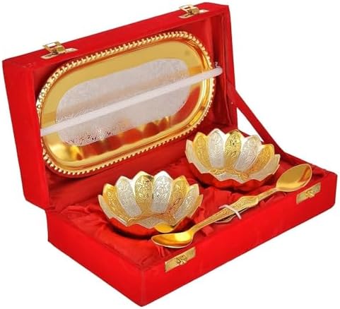 Gold Silver Plated Bowl Spoon Tray Set Dry Fruits Dessert Serving Set Diwali Gifts Friends Family Home Decorative Corporate Christmas Wedding Return Gift Items 6 Sets image 5