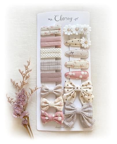 Cherssy Floral Hair Bow Clips for Baby Girls, 20 Pack Flower Fully Lined Alligator Clips and Snap Hairpins Set, Handmade Hair Accessories for Toddler Kid School Age Girls Gifts