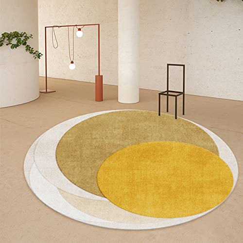 Tapis Rond Antidérapant Design Moderne, Lavable Anti-salissures Tapis Entree Balcon Terrasse canapé Chaise vestiaire, Géométrie du Cercle Jaune doré Diamètre: ø50 cm Cover