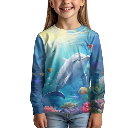 Image of Girls Cartoon Print Long Sleeve Graphic Tee Casual Crew Neck T-Shirts for 3-16 Years Little Girls
