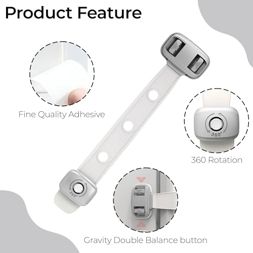 Image of Bembika Furniture Safety Locks for Kids, Child Safety Lock for Fridge, Drawers, Cupboard, Cabinet, Window Safety Multifunction Accessories Adjustable Lock for Baby and Infants Grey - 2 Pcs