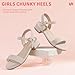 Hehainom Girls Dress Shoes Low Nude Nubuck Heels Sandals Open Toe Wedding Party School for Little Big Kids Flower Girl 5 Shoes