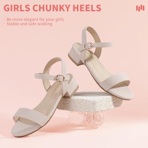 Image of Hehainom Girls Dress Shoes Low Heels Sandals Open Toe Wedding Party School for Little Big Kids Flower Girl Shoes