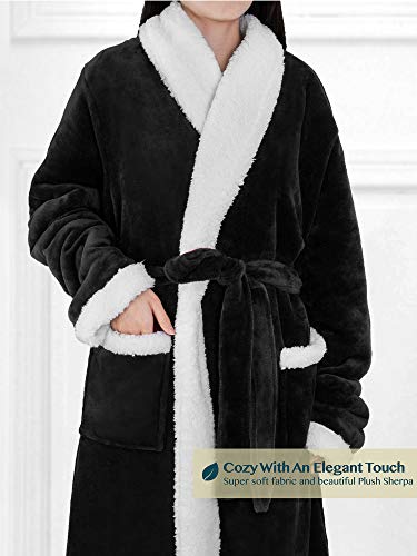 Image of PAVILIA Women's Plush Fleece Robe, Soft Cozy Long Bathrobe with Satin Waffle Trim, Warm Lightweight, Pockets & Tie Belt