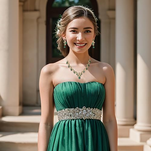 BriLove Women's Wedding Jewelery Set Leaf Flower Crystal Teardrop Marquise Cluster Pendant Necklace Dangle Earrings for Bridal Party4