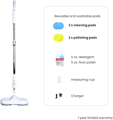 Miniatura 8 de Electra - Limpiador y pulidor eléctrico inalámbrico para pisos y superficies duras, para encimeras y superficies duras, suelos, recargable, motor