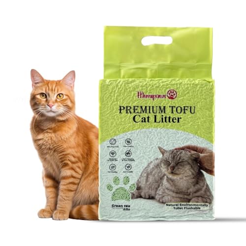 Musupaws PREMIUM Tofu Cat Litter(Green Tea) 100% Natural Ingredients, Ultra Absorbent, Dust - Free, Flushable, Easy Cleaning & Scooping - Pretty kitty Odor Control lightweight Multi-Cat Quick Clumping