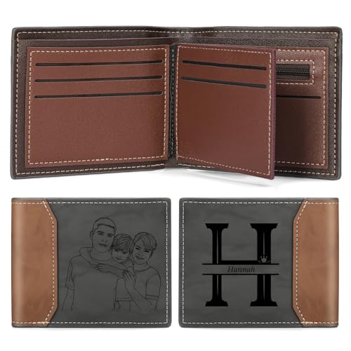 Personalized Wallet for Men Engraved Name & Photo Custom Mens Leather Wallet Gifts for Birthdays Anniversary Valentine's Christmas