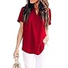 Allimy-Women-Summer-Casual-Split-V-Neckline-Chiffon-Blouses-Loose-Tunic-Short-Sleeve-Tops Allimy Women Summer Casual Short Sleeve V Neck Chiffon Blouses Fashion 2023 Tops Large Red