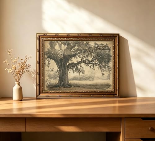 Vintage Gold Framed Tree Wall Art, Antique Oak Tree Forest Landscape Canvas Print, Sepia Cottagecore Picture Wall Decor, Rustic Farmhouse Poster Artwork for Living Room Bedroom by ZhongFaMY - Used condition - Image 2
