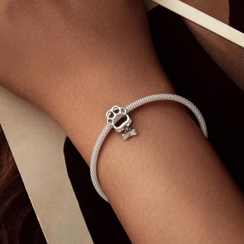 Abalorio de huella de perro en plata de ley 925 compatible con pulseras Pandora para mujer 2