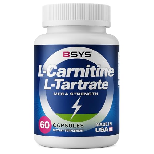BSYS L-Carnitine for Adult Fitness Exercise 60 Capsules Gluten Free 2 Capsules per Serving L-Carnitine Tartrate Premium Antioxidant Metabolism Energy Production Vegan Supplement