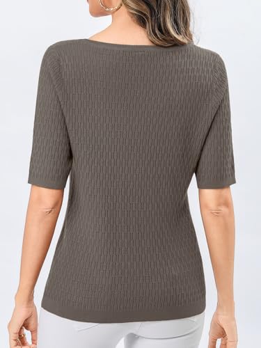 Totatuit Women Half Sleeve Sweaters Square Neck Tops Coffee Gray L - image 4