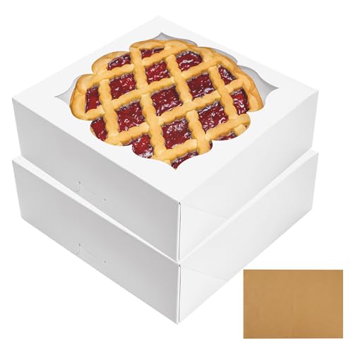 20 Pack Pie Boxes for 9 Inch Pie 9x9x3 in Bakery Boxes with Window Strawberry Boxes Perfect for Pies, Cookies, Cheese Cake, Desserts With 20 Kraft Pap