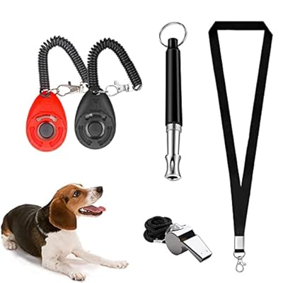4 Pack Dog Training Clicker with Wrist Strap,Training Whistles, Professional Ultrasonic Dog Training Whistle with Lanyard & Adjustable Frequencies,Stop Barking Teach Commands and Pet Behavior Control