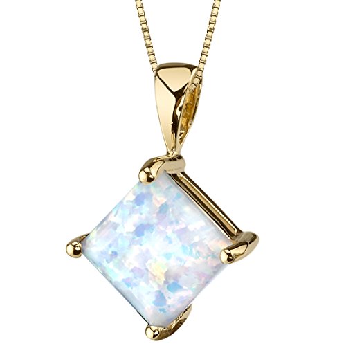 PEORA 14K Yellow Gold Created White Opal Pendant for Women,