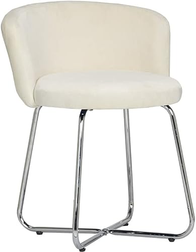 Hillsdale, Marisol Round Metal and Upholstered Vanity Stool with Scoop Back for Makeup Room or Bathroom, Off-White