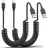 Coiled Lightning Cable 3FT for Car 2Pack, Stretchable iPhone Cord Fast Charging [MFi Certified] Coiled USB to Lightning Cable for iPhone 14 13 12 11 Pro Max XS 8 CarPlay